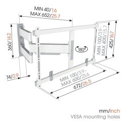 Alternative view of Elite TVM 5645 Full-Motion Mount Large stenski nosilec, bela barva